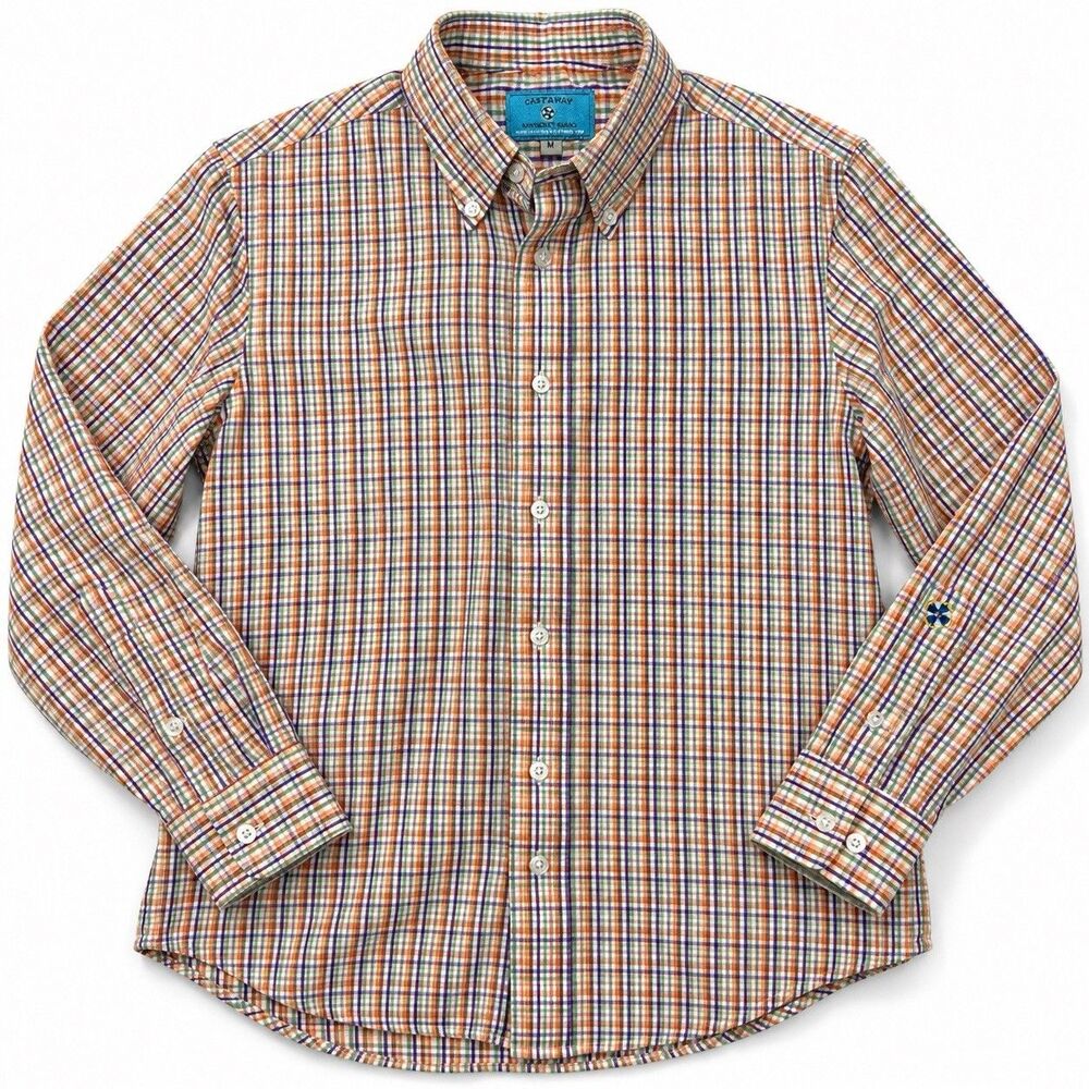 Castaway Nantucket Island Plaid Shirt Orange Purple Tartan Button Up Men's M